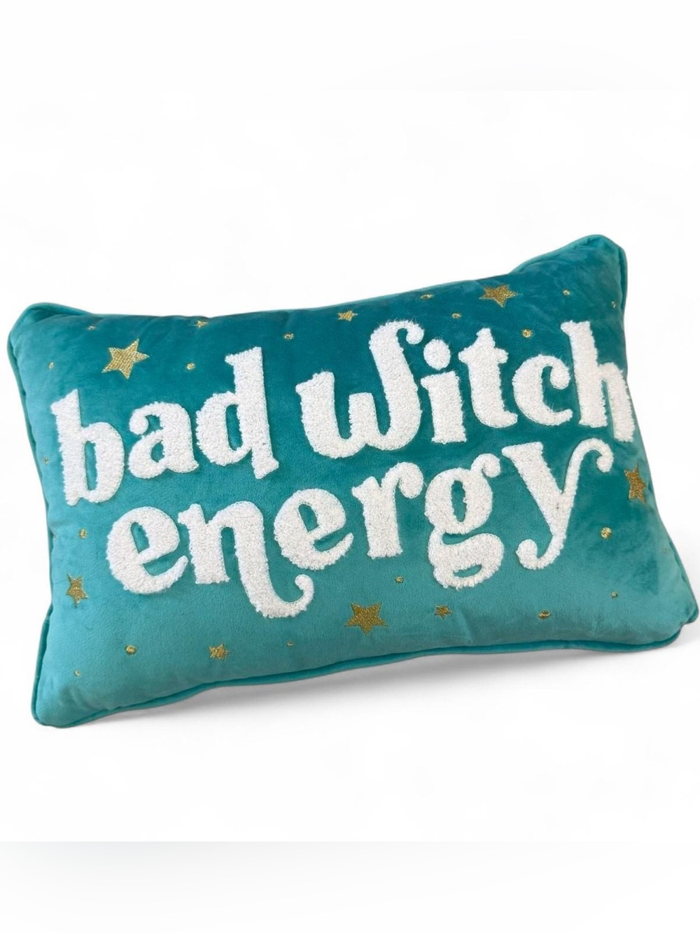 Isaac Mizrahi Bad Witch Energy Celestial Magical Pillow Teal Gold Stars 18"x11"